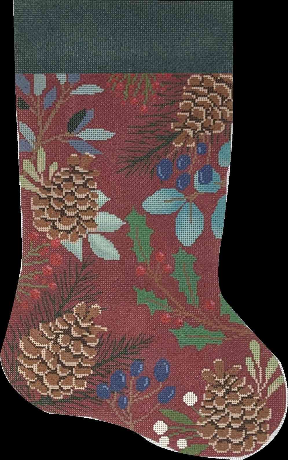 Red Stocking with Pinecones