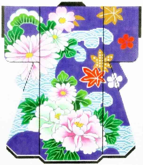 Large Kimono - Wave with Purple Flower