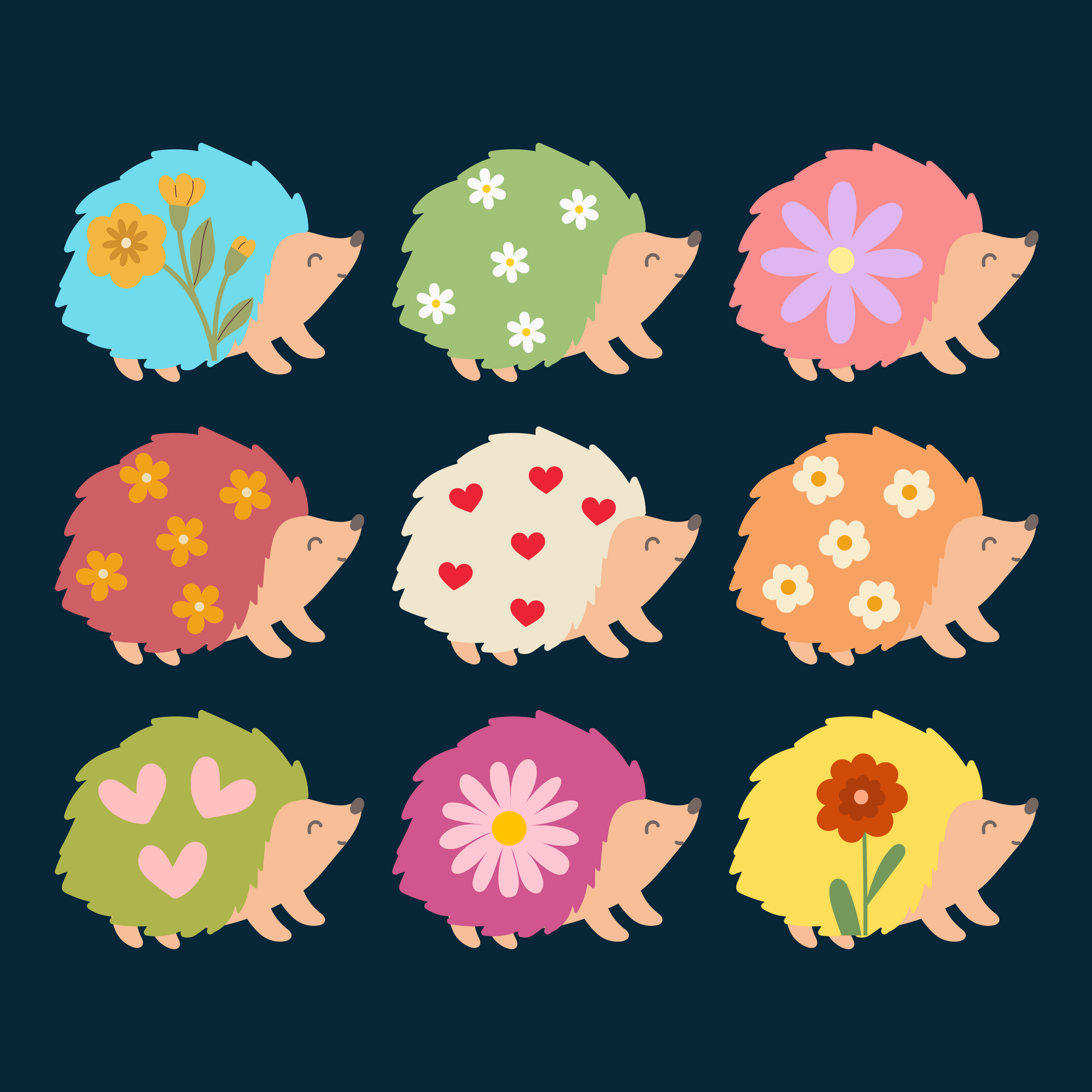 Cheerful Hedgehog Crew with Floral Flair
