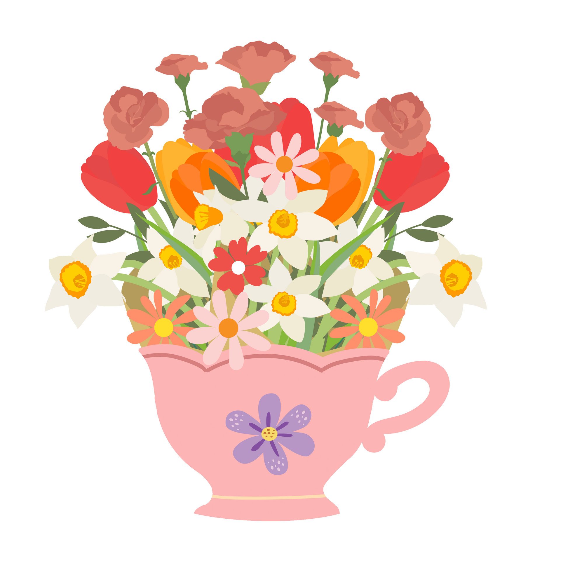 Vibrant Floral Bouquet in a Charming Pink Teacup