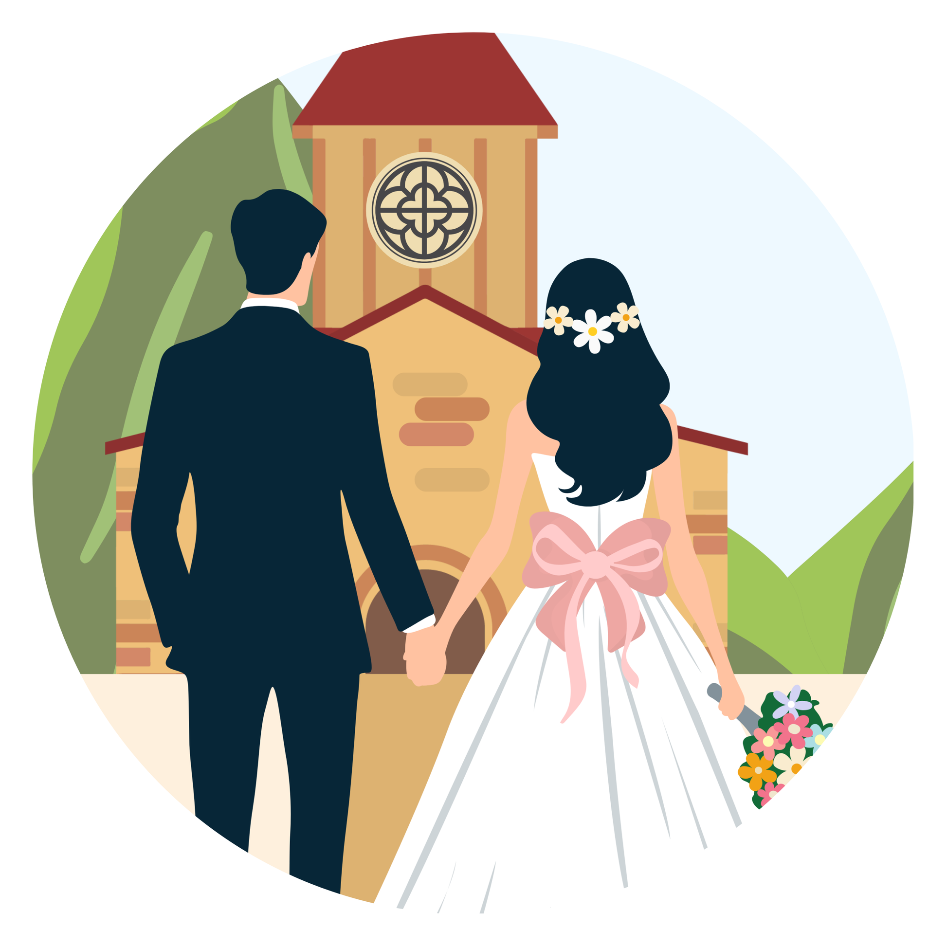 Romantic Wedding Couple by the Chapel: A Blissful Moment