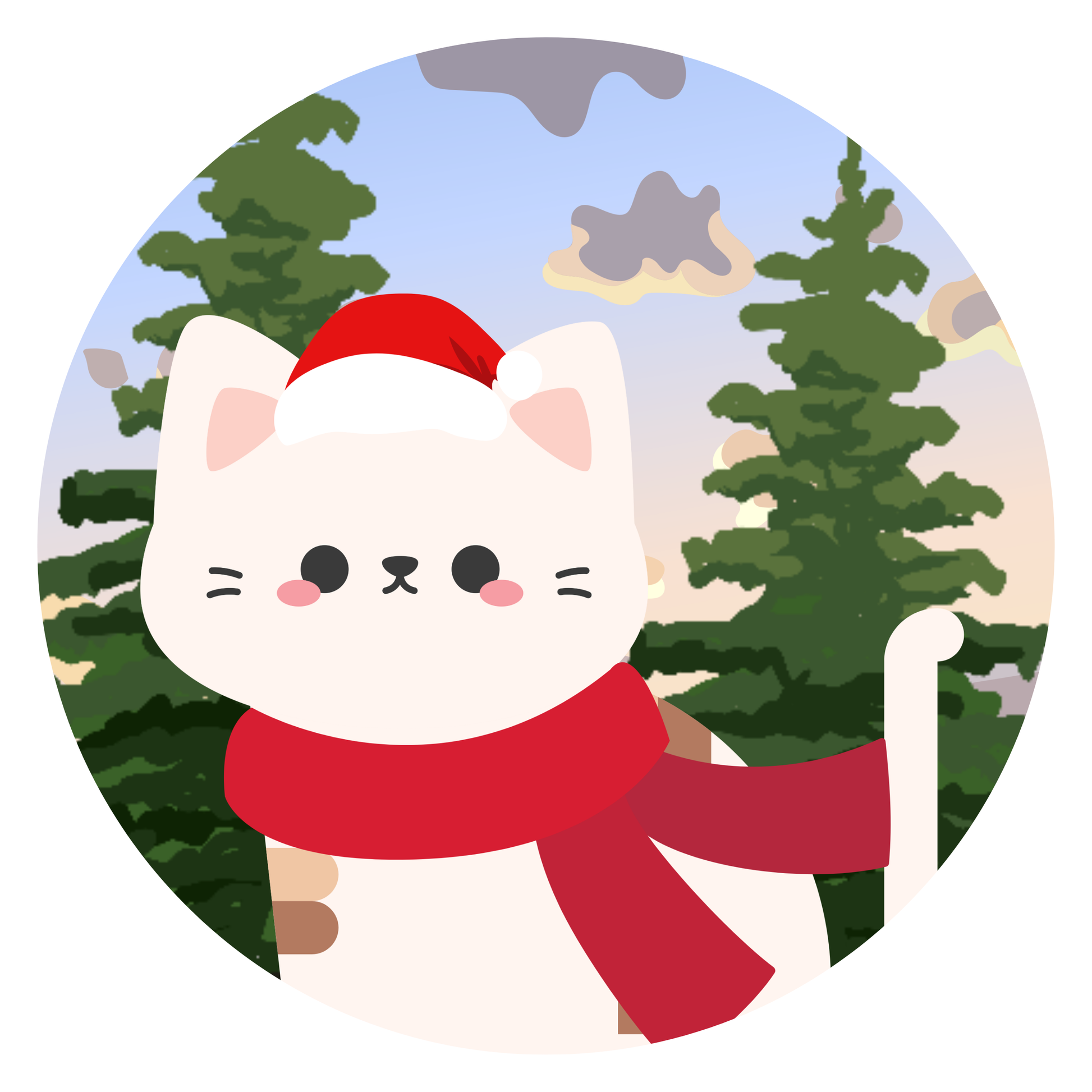 Festive Christmas Cat with Scarf & Trees