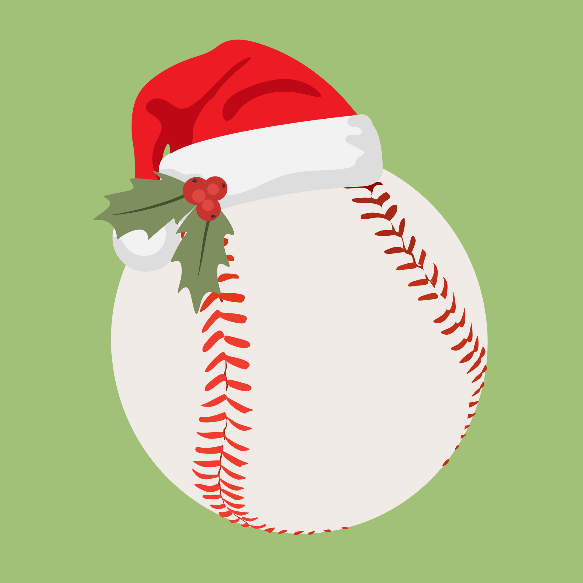 Festive Christmas Baseball with Santa Hat and Holly