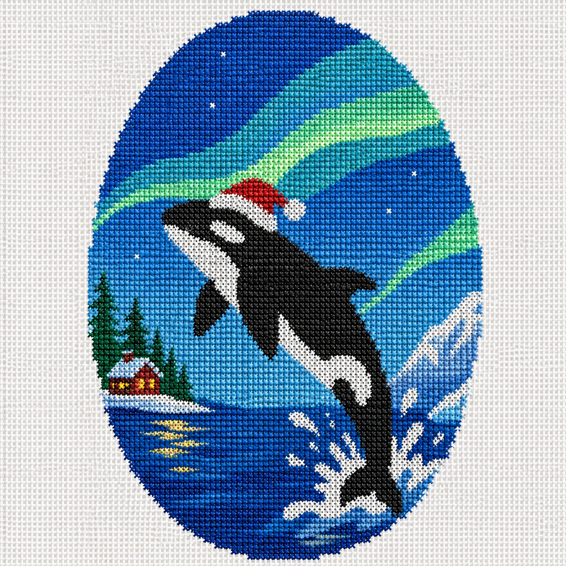 Whimsical Sea Creature Orca with Santa Hat