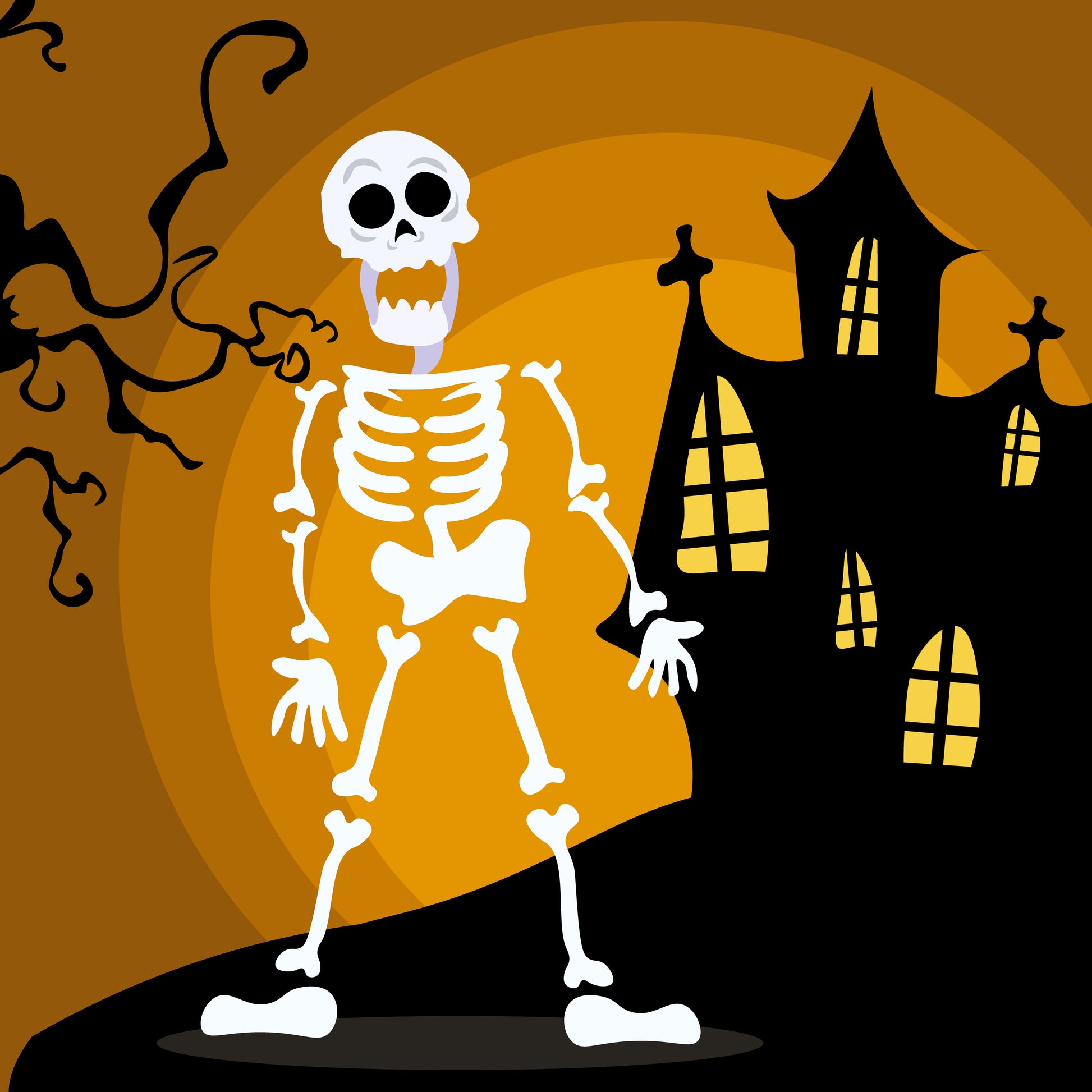 Skeleton - Haunted House orange skies