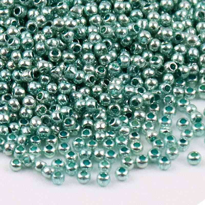 Metallic Glass Round Beads - Green