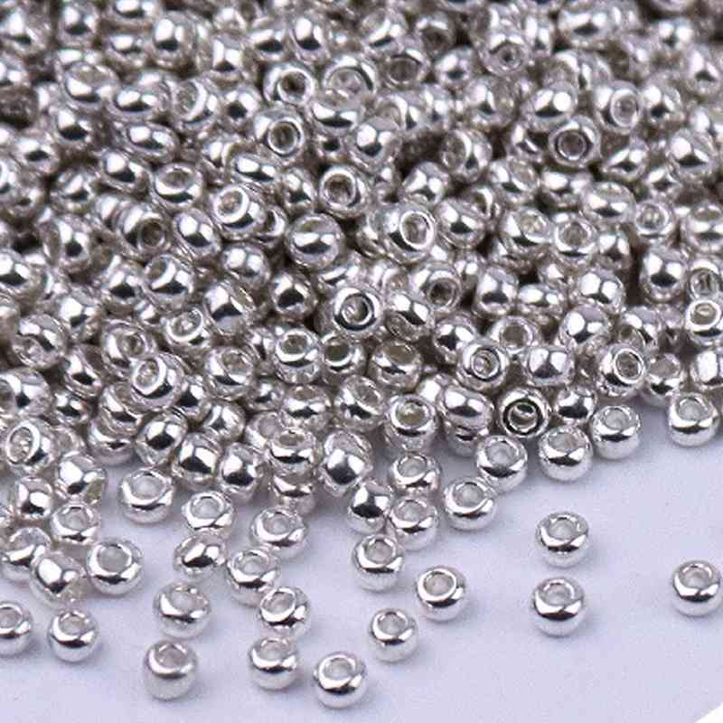 Metallic Glass Round Beads - Silver