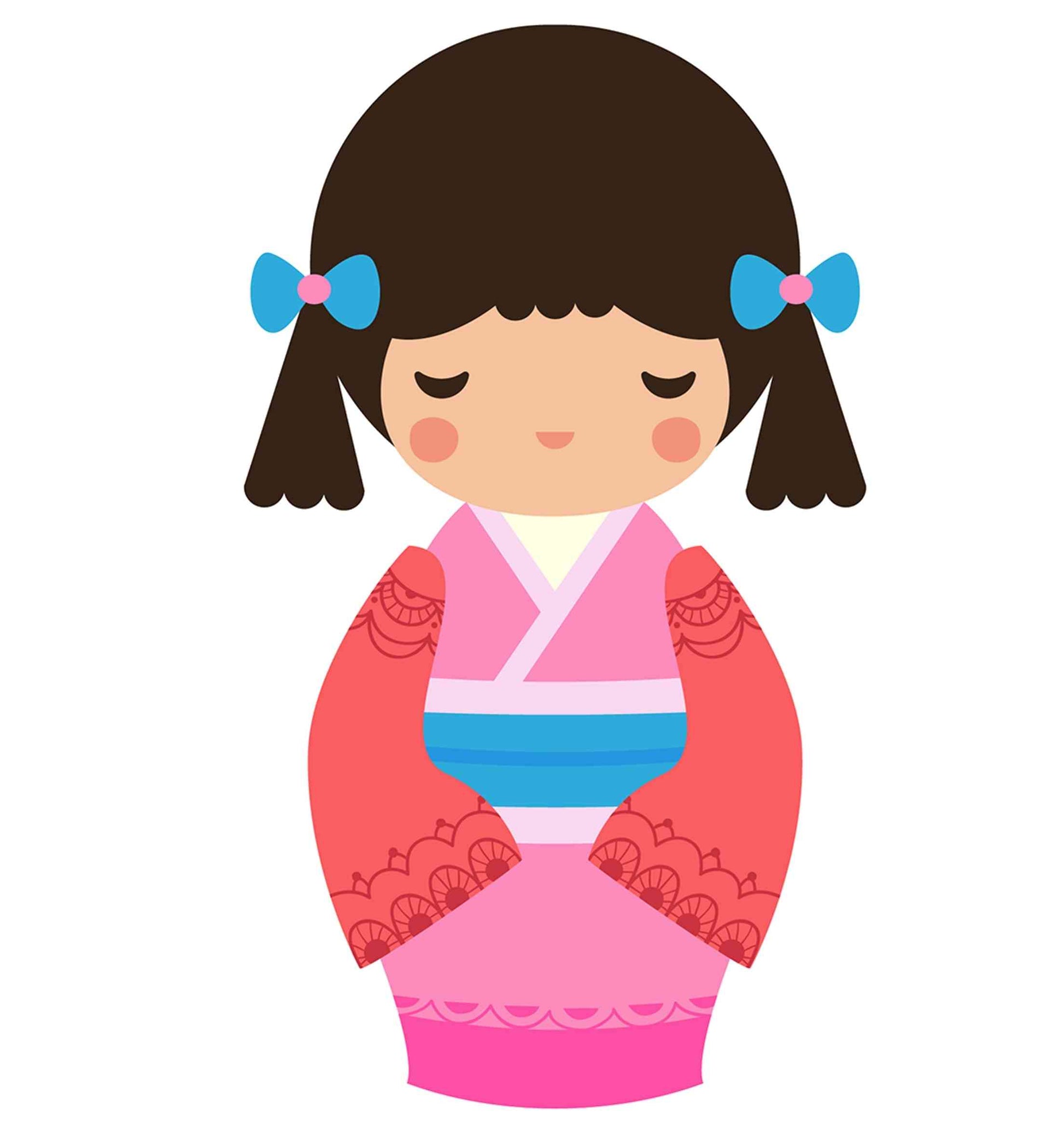 Japanese Doll - Blue bow