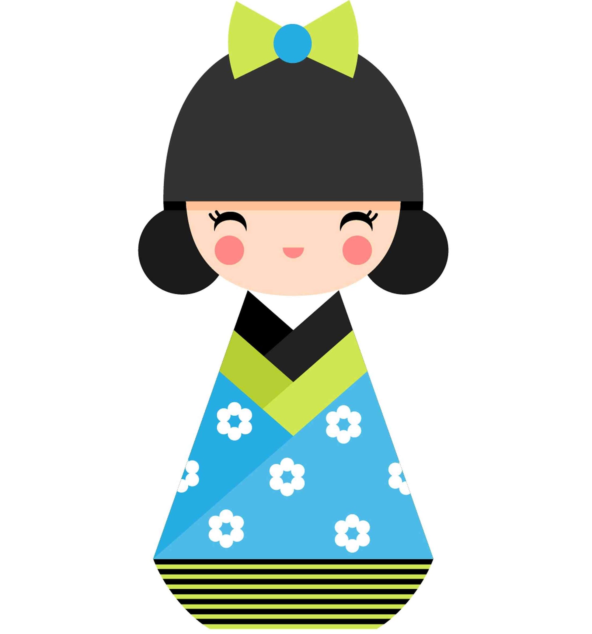 Japanese Doll - Green bow