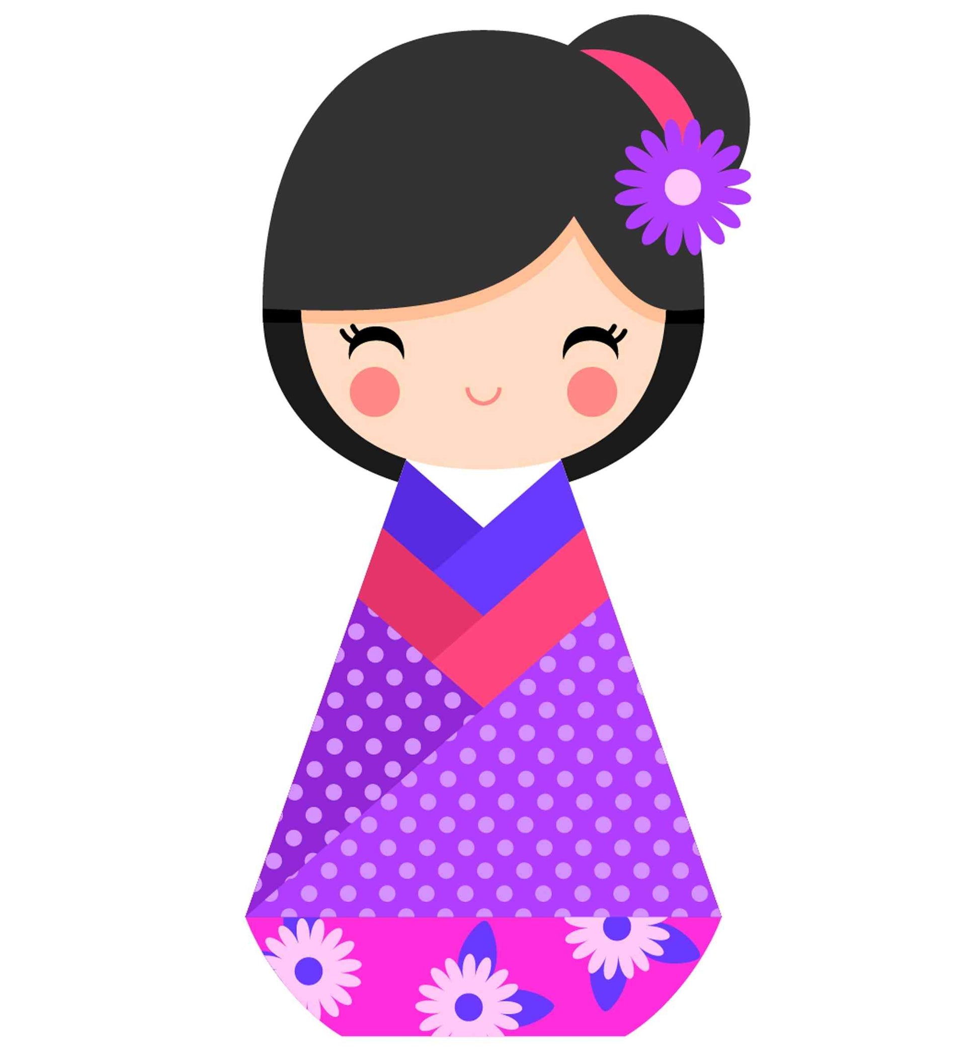 Japanese Doll - Purple chrysanthemum