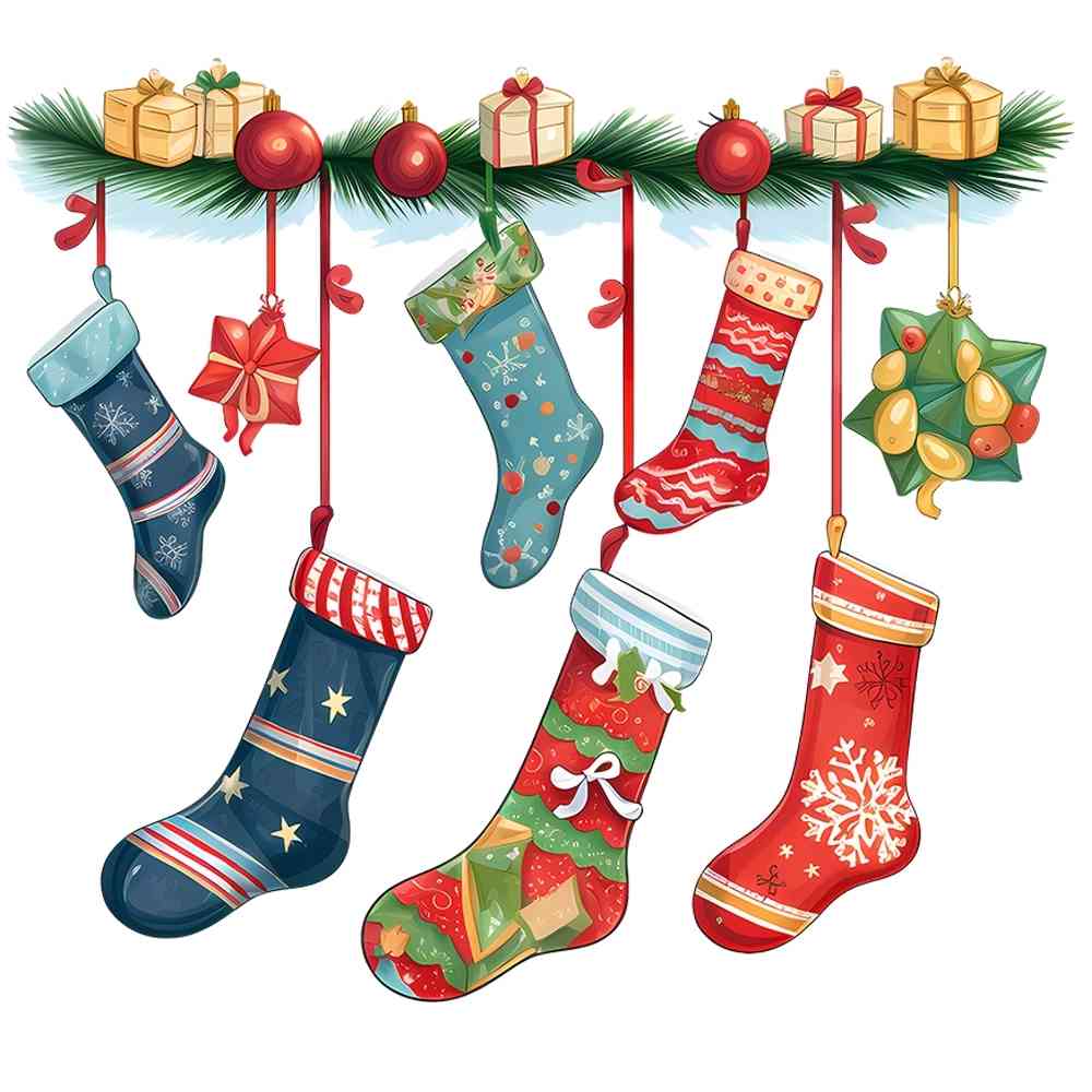 6 Christmas stockings and gifts