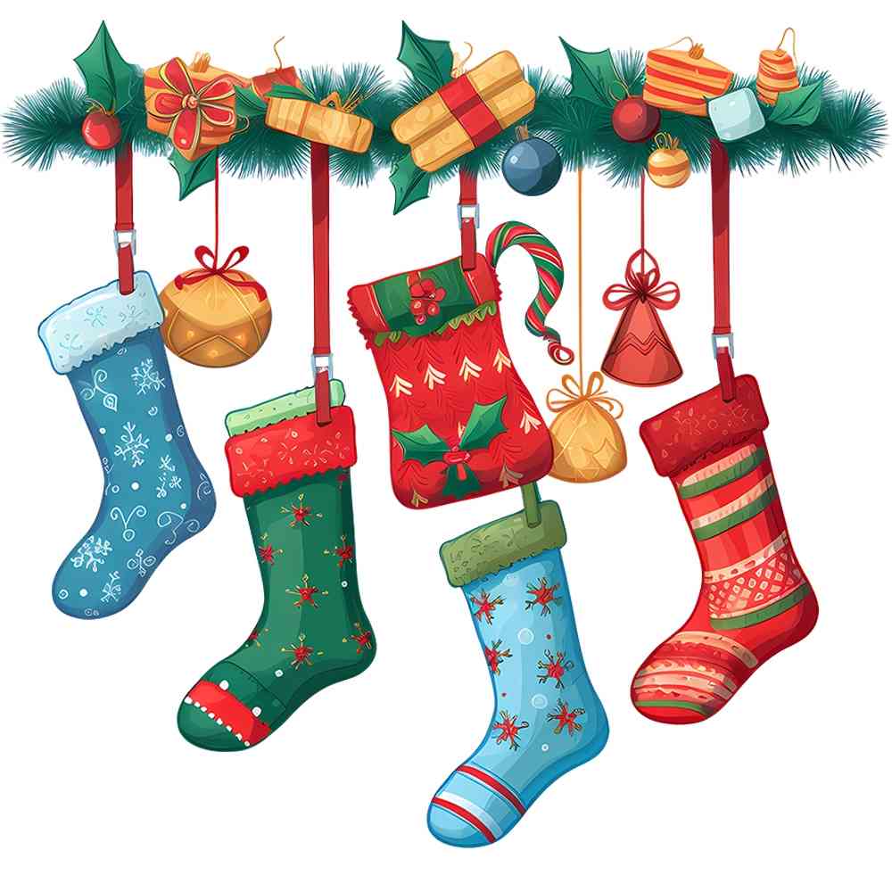 4 Christmas stockings and light