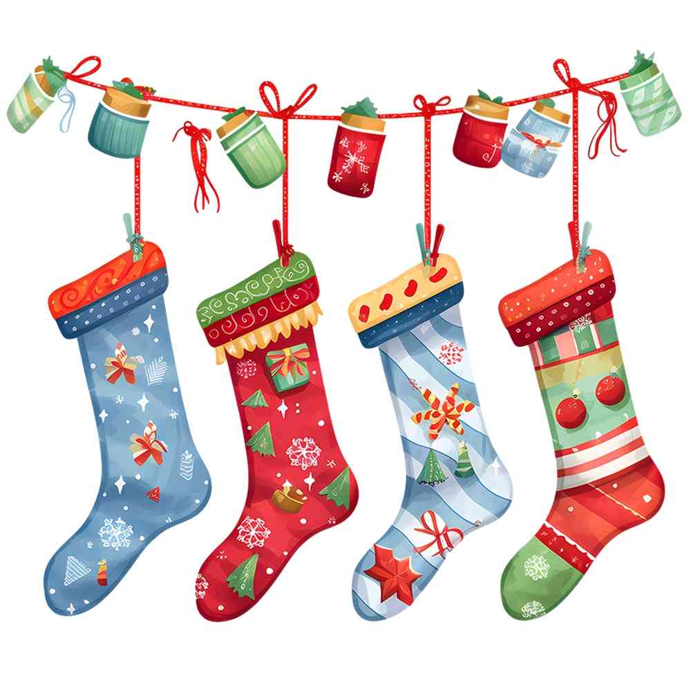 4 Christmas stockings and ornaments