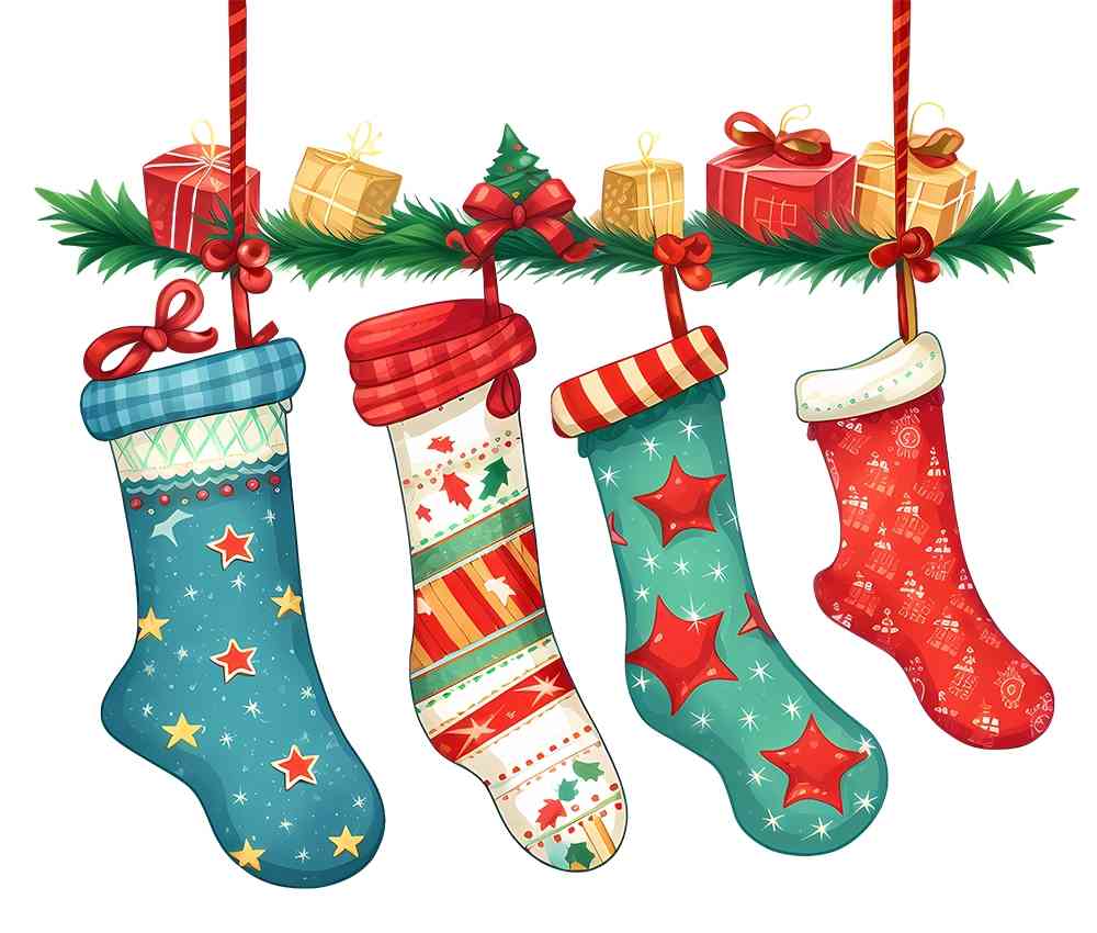 4 Christmas stockings and gifts