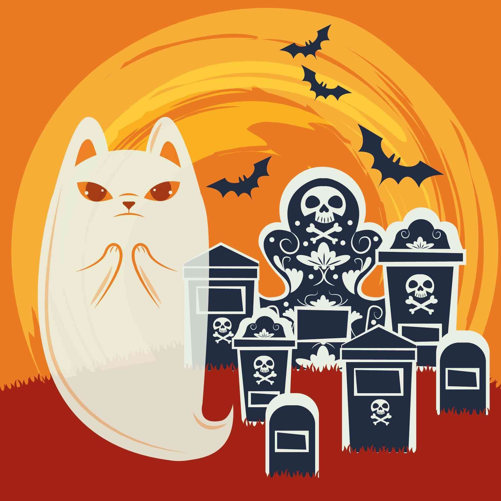 Spirited Feline in the Graveyard Mist