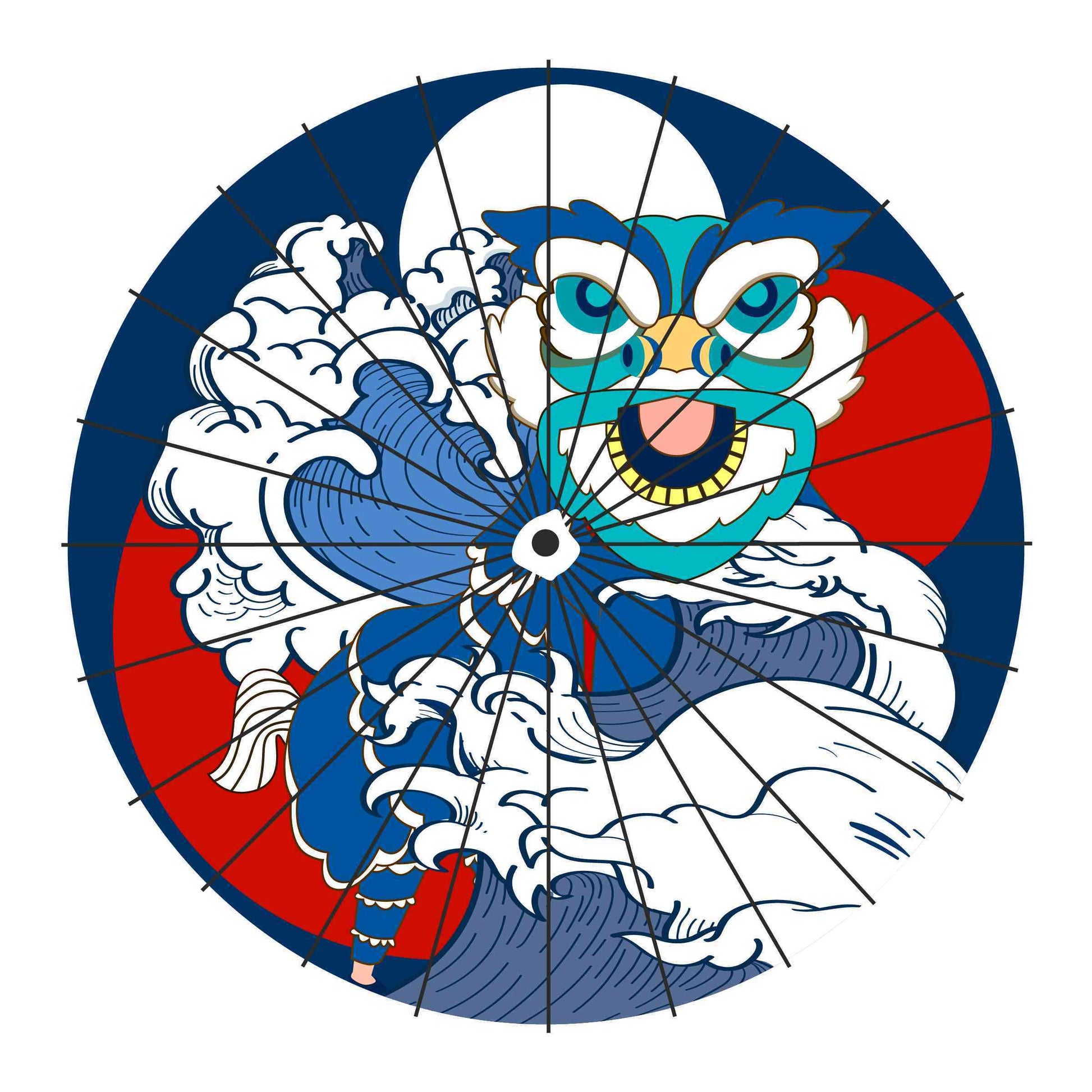 Chinese Paper Umbrella Lantern Design (Blue Dragon)