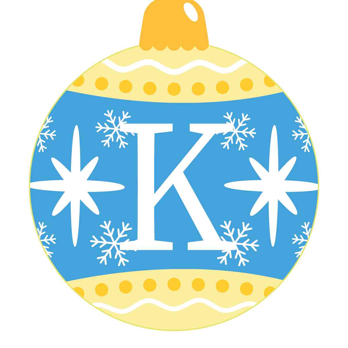Ornament - Snow Flakes Christmas Ball (Letter K)