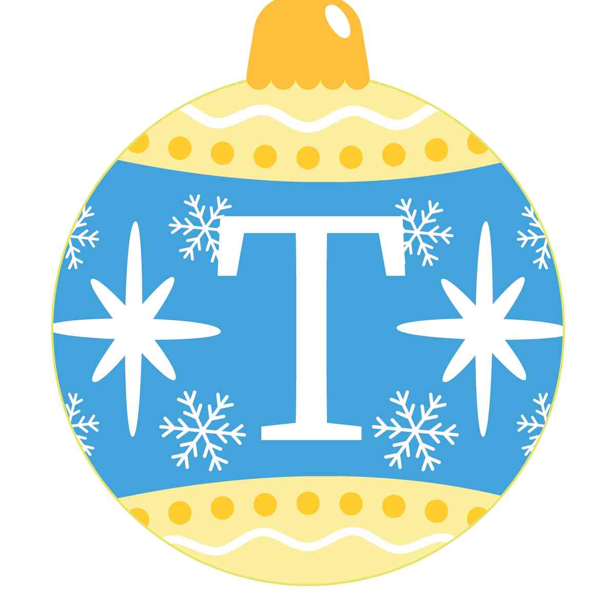 Ornament - Snow Flakes Christmas Ball (Letter T)