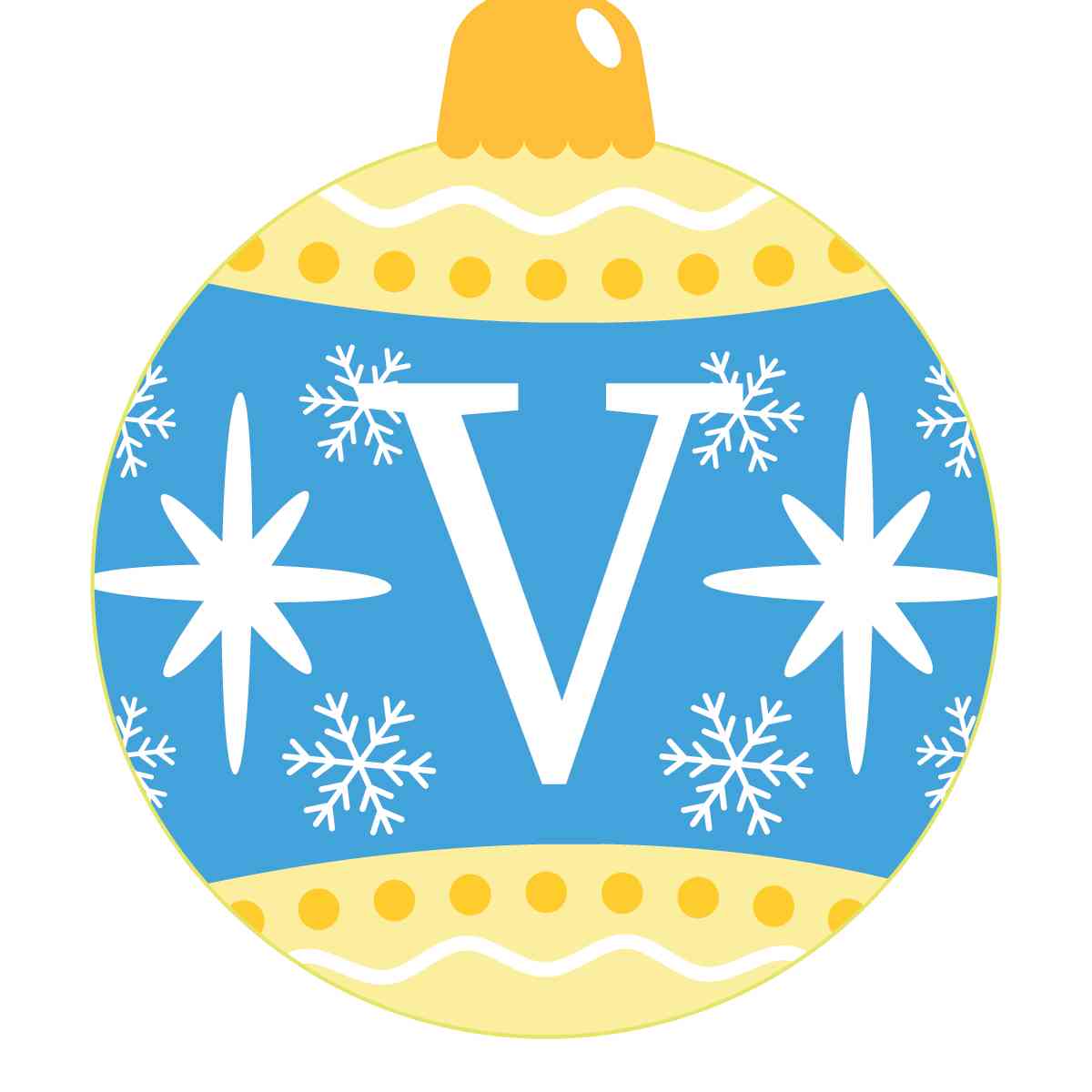 Ornament - Snow Flakes Christmas Ball (Letter V)