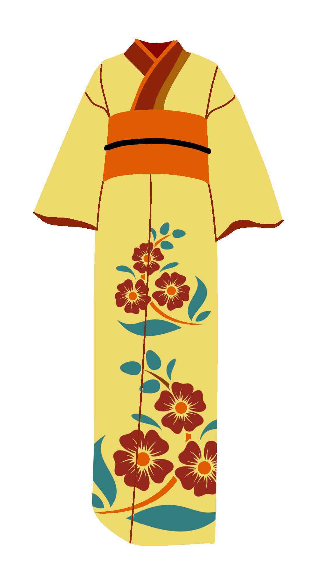 Kimono Floral Orange Cultural Dress (Japan)