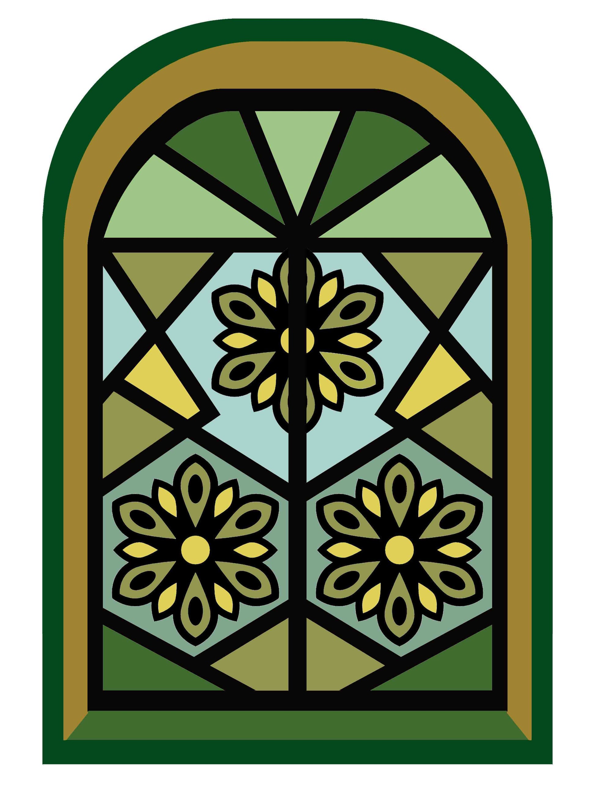 Green Flowers Glass stained window
