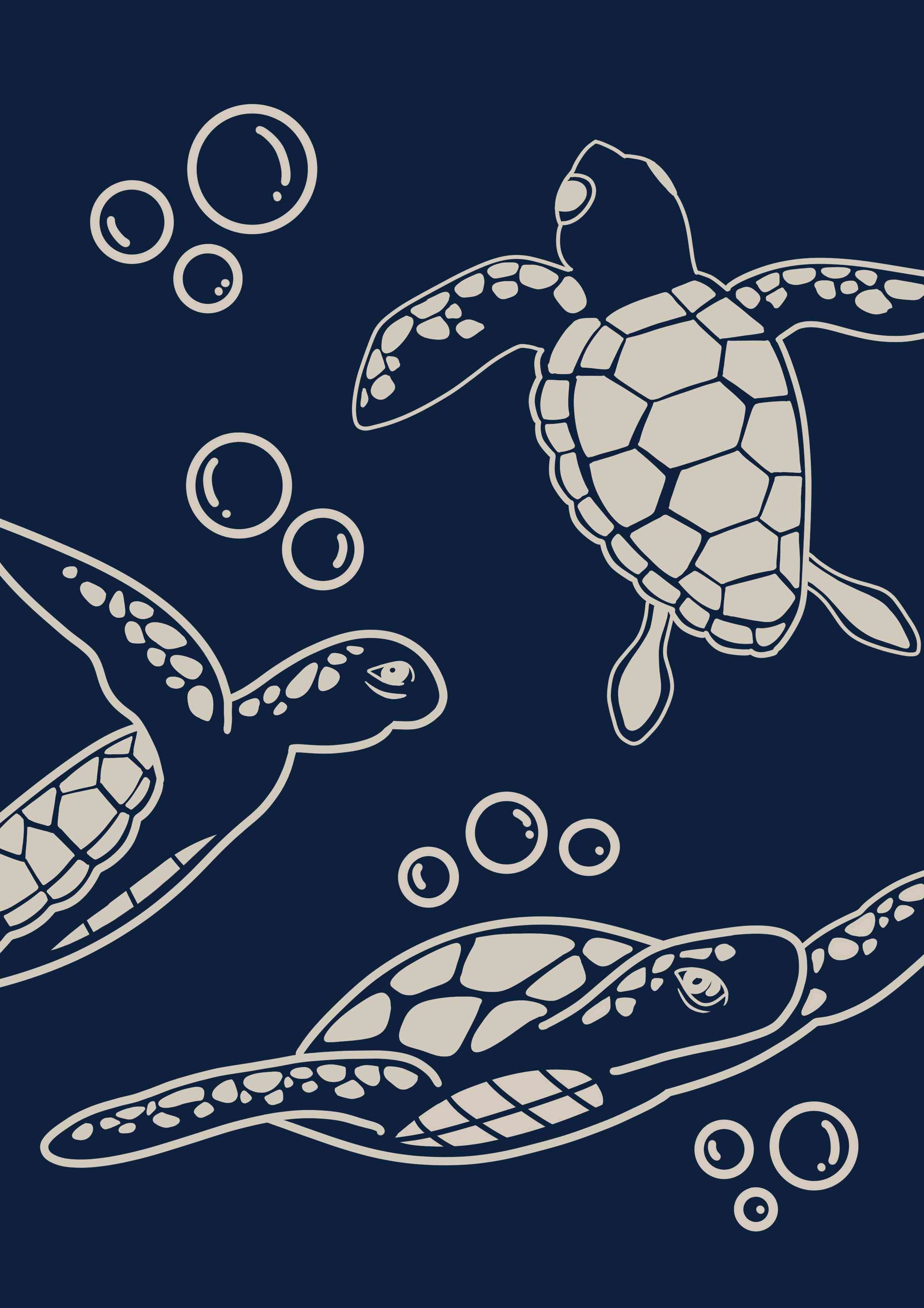 Navy Blue and Off White Sea Turtle
