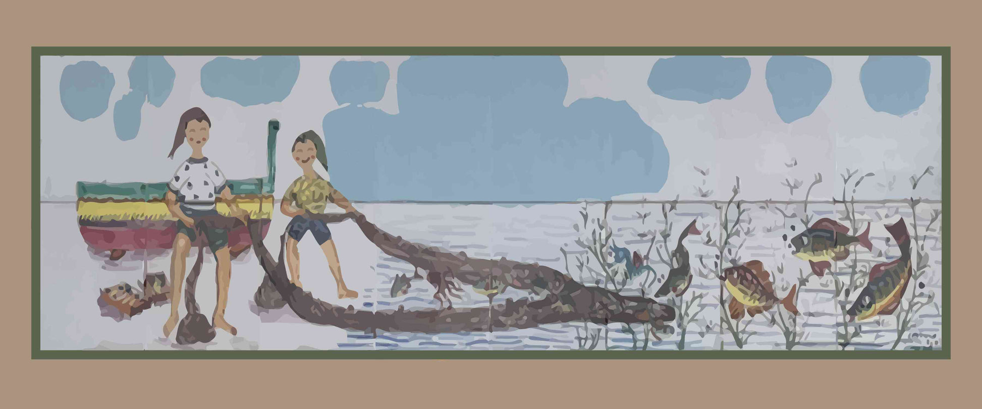 2 Girls Fishing Painting