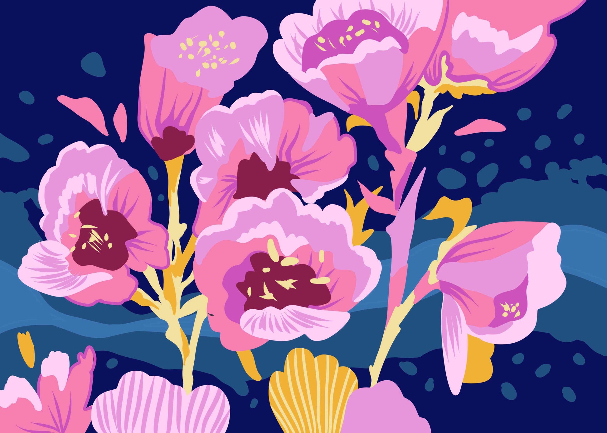 Pink Floral with Blue Design