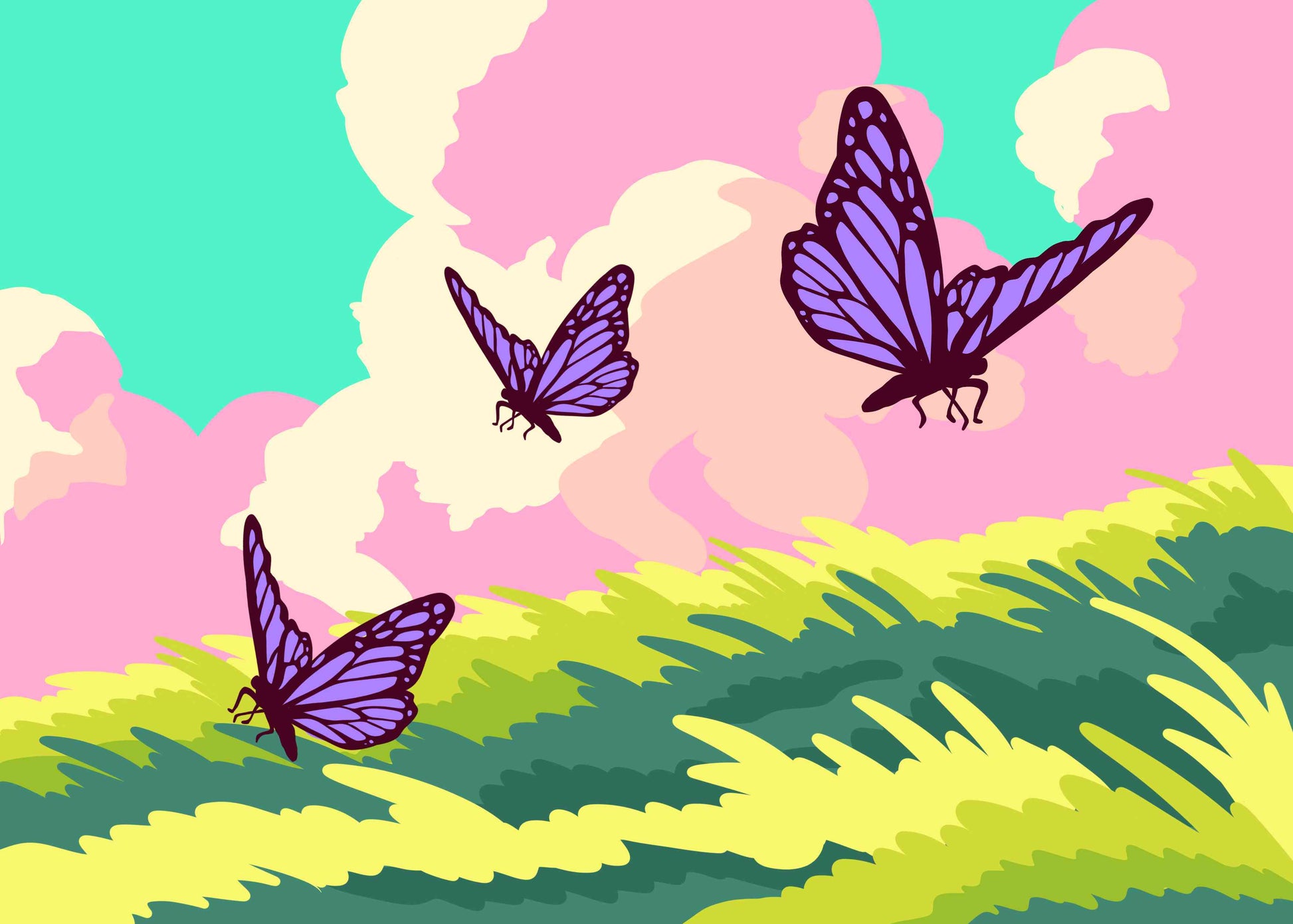 Butterflies under the pink skies