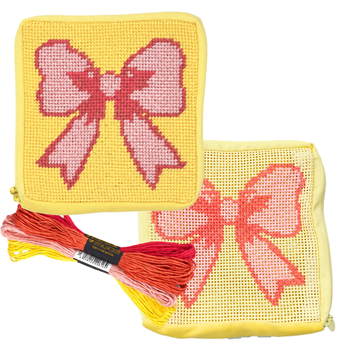 Blush Pink Bow Needlepoint Zip Pouch Kit