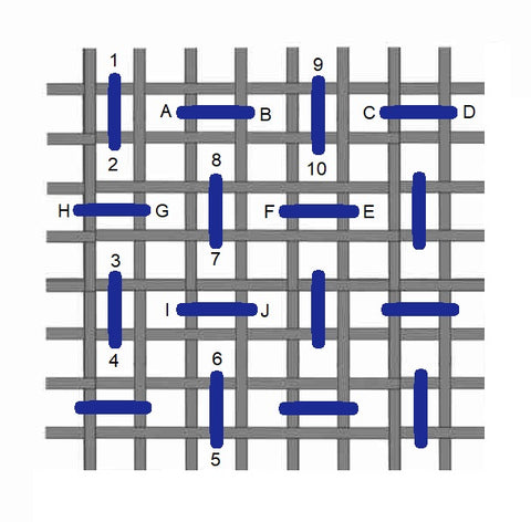 Reverse basketweave variation (woven pattern) stitch diagram