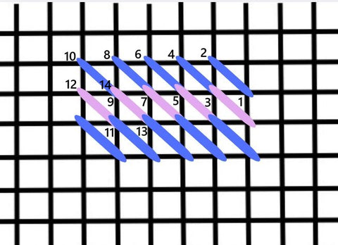 Reversed split slanted gobelin stitch diagram
