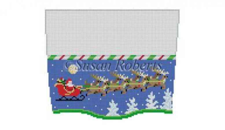 Stocking Cuff - Sleigh and 8 Reindeer at Night