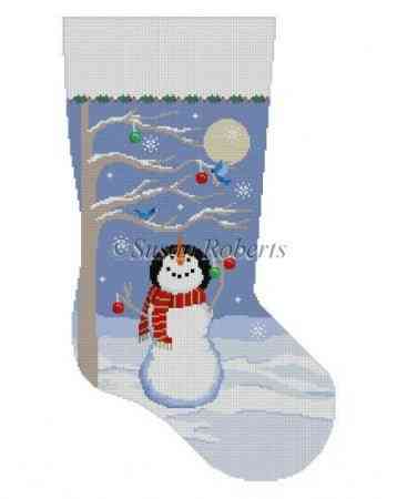 Stocking - Moonlit Snowman with Bird & Tree