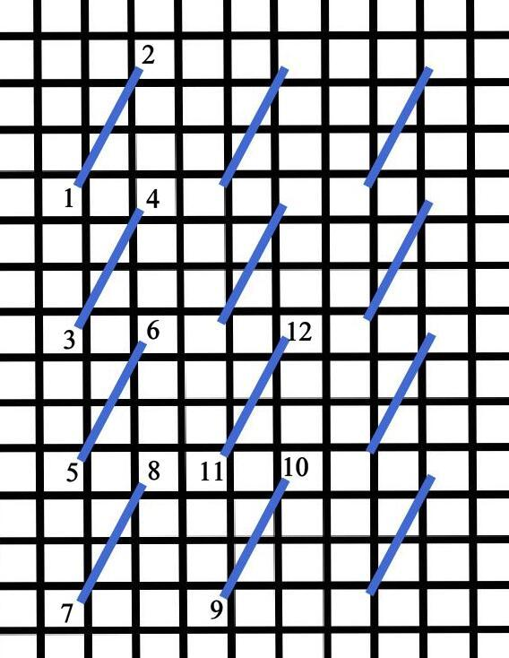 Skipped diagonal long stitch