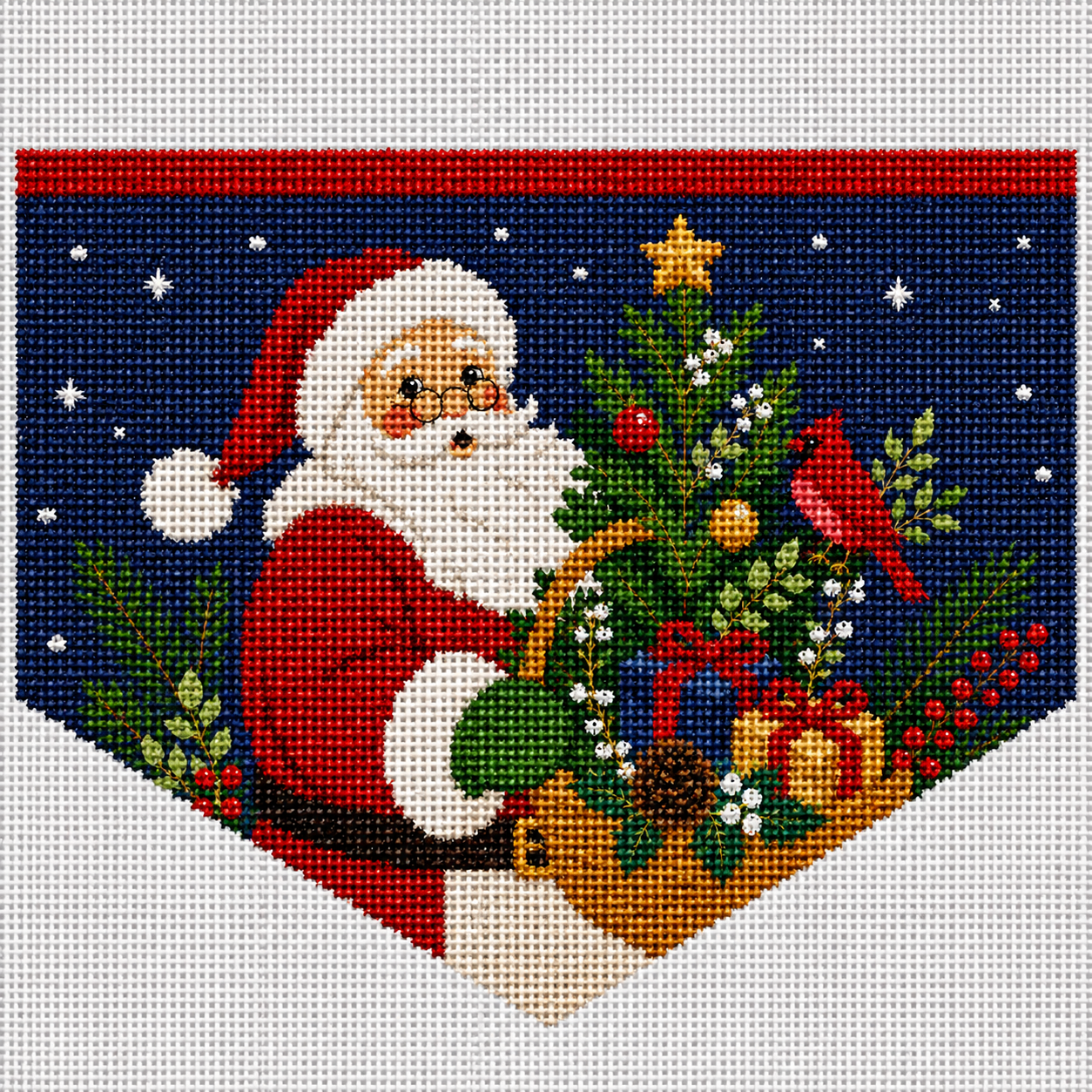 Stocking Cuff - Santa with Red Bird