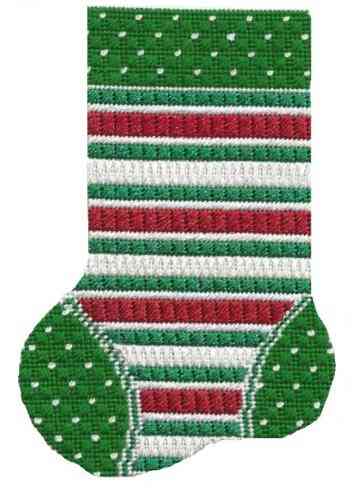 Mini-sock - Red, White & Green Stripes with Green Toe