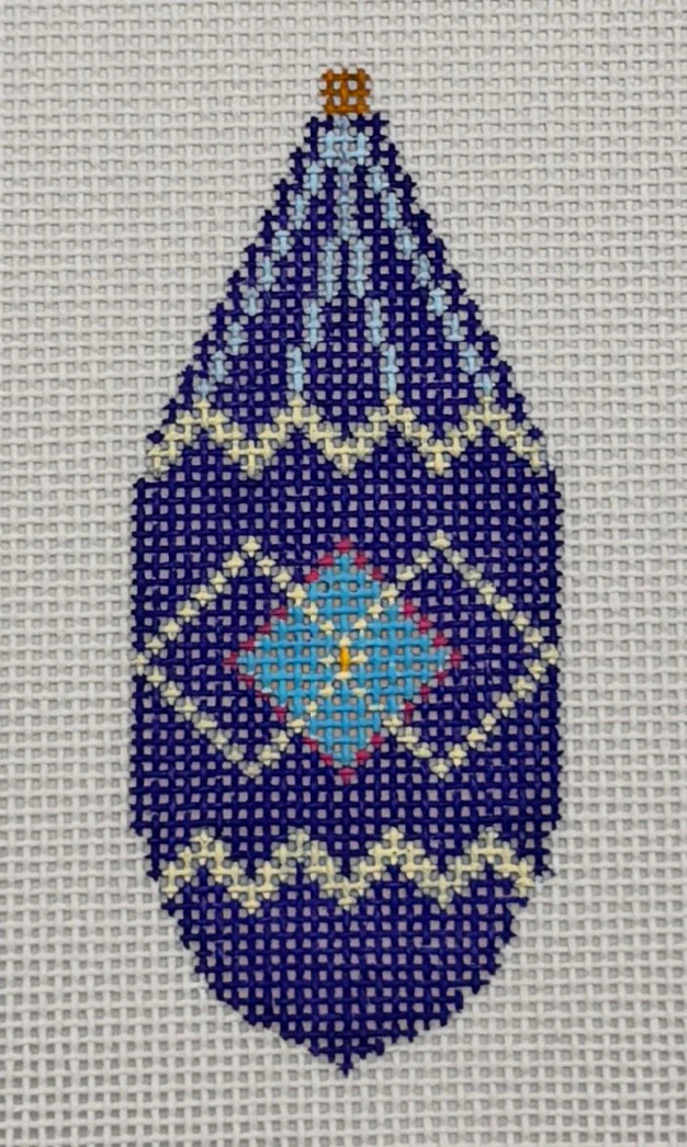 Deep Blue Patterned Festive Holiday Ornament