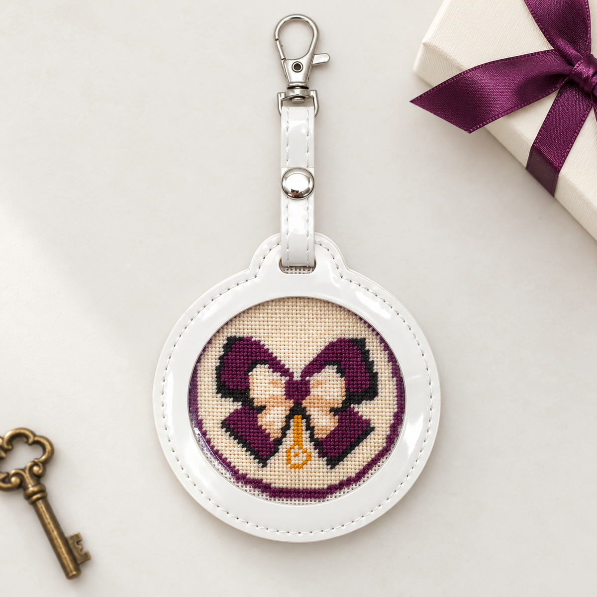 Purple Bow Needlepoint Bag Charm Kit