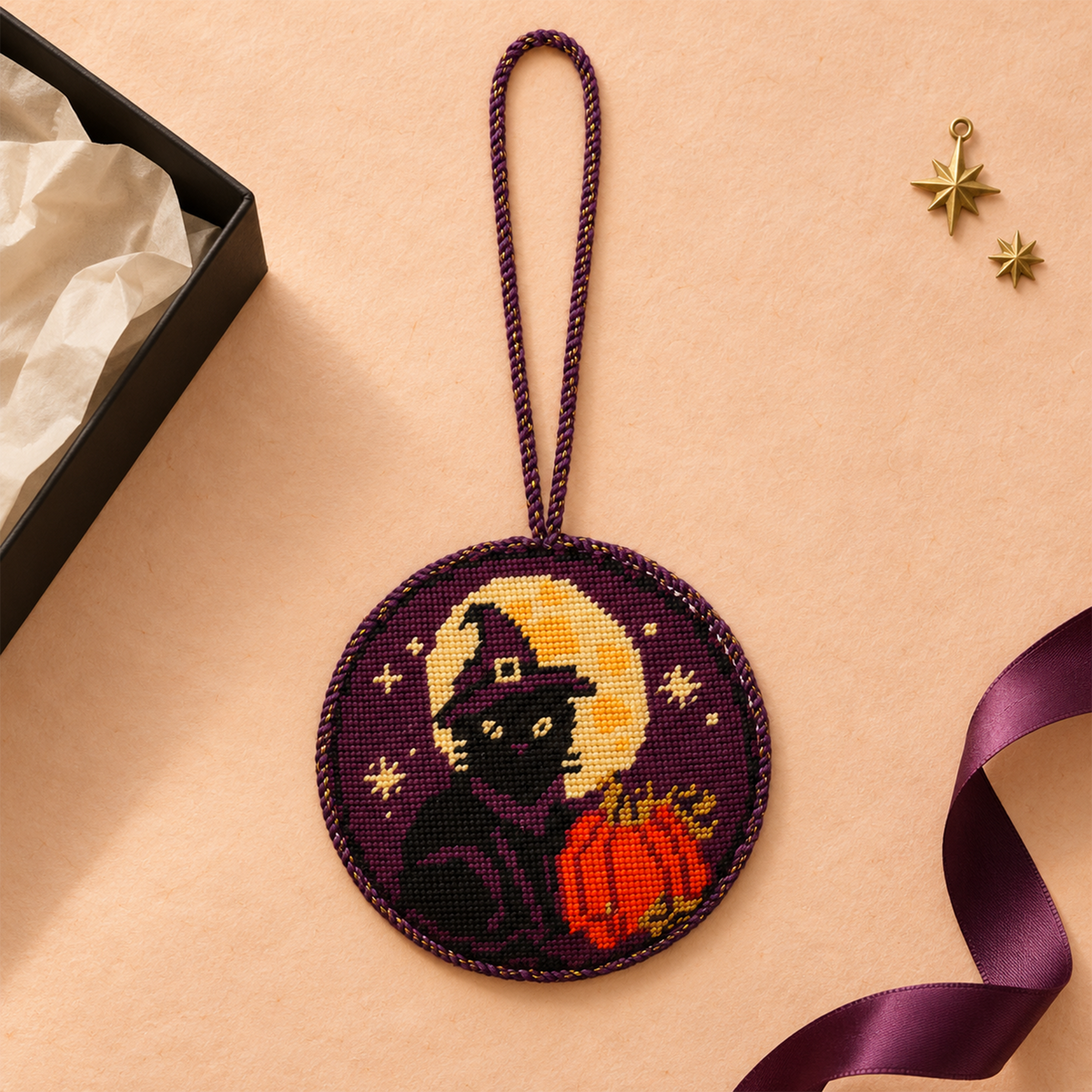 Black Cat Halloween Ornament Kit – Beginner Level – The Needlepointer