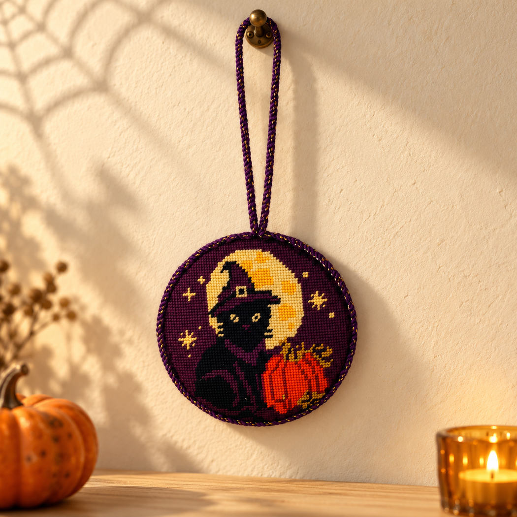 Black Cat Halloween Ornament Kit – Beginner Level – The Needlepointer