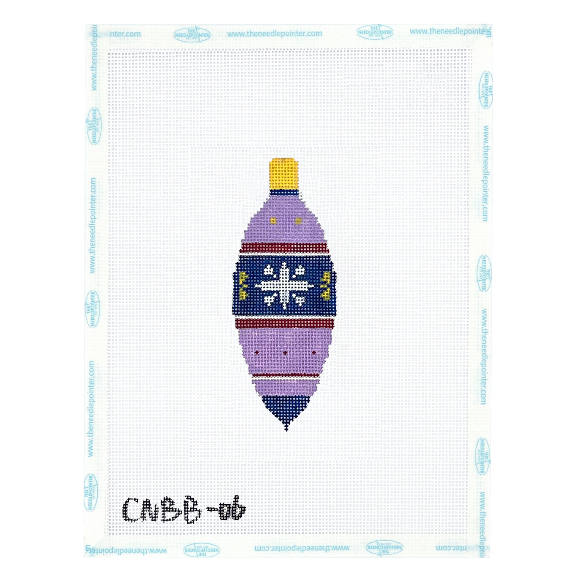 Blue & Red Needlepoint Holiday Ornament with White Snowflake Accent