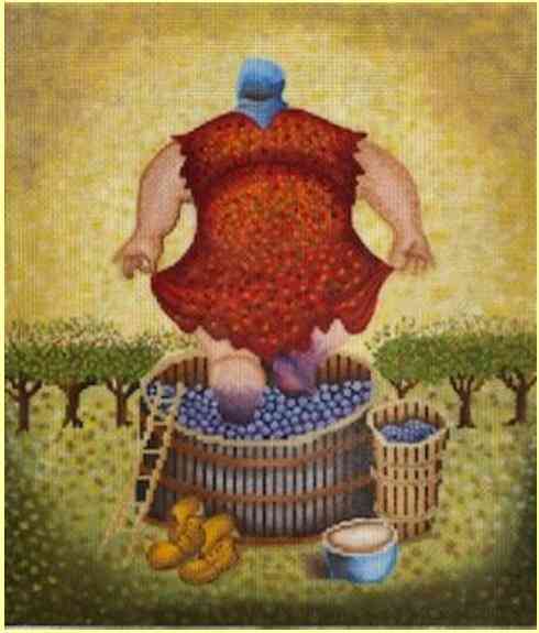 Lady Crushing Grapes