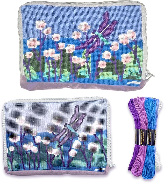 Dragonfly Needlepoint Zip Pouch Kit