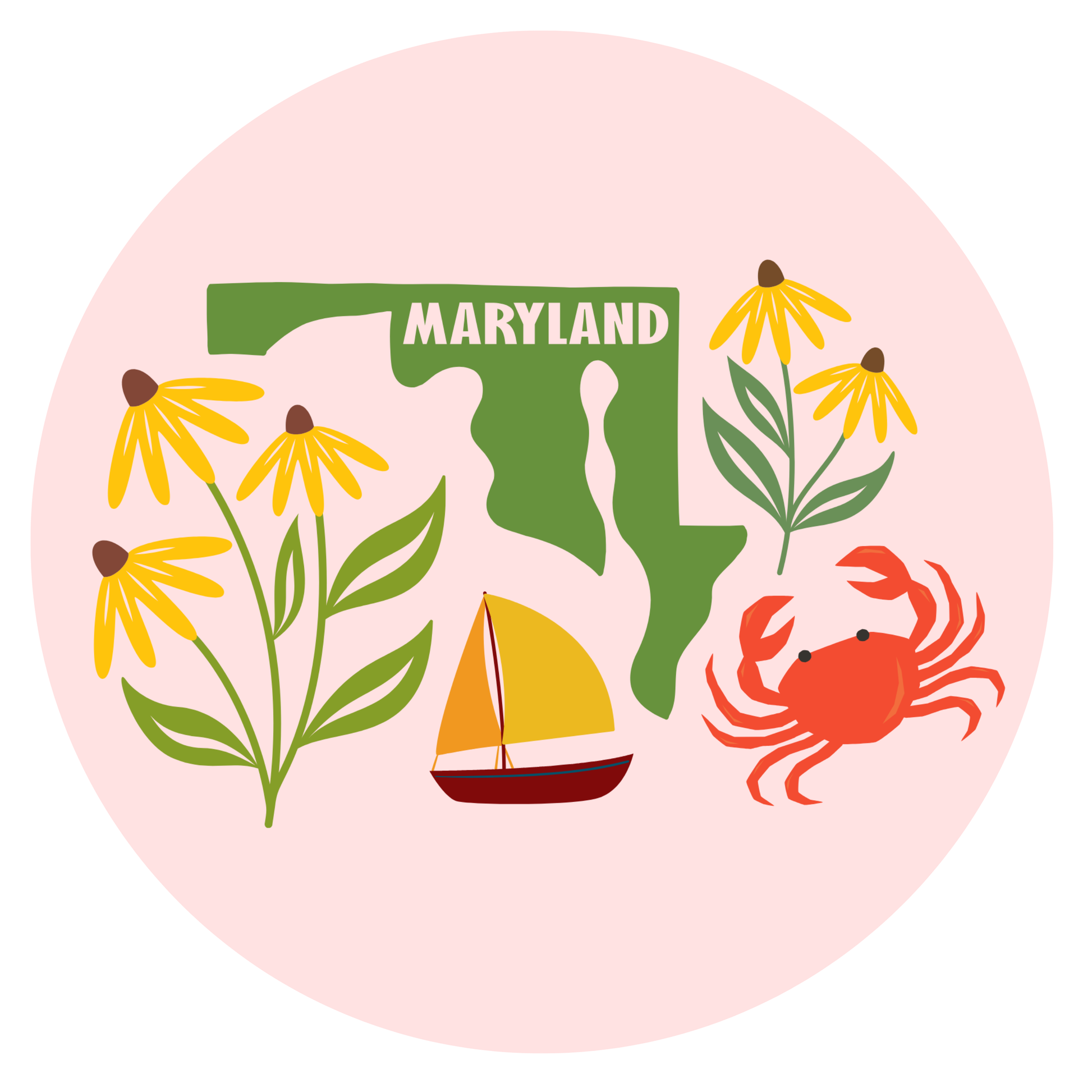 Maryland with Crab, Sailboat and Flowers