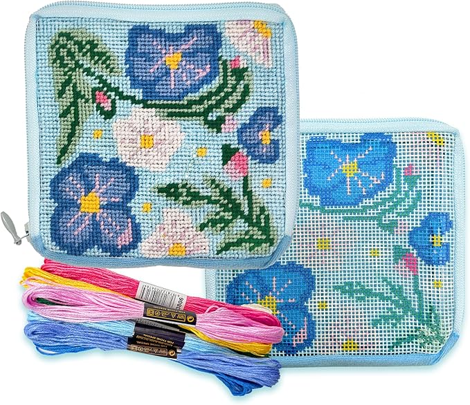 Dwarf Morning Glory Needlepoint Zip Pouch Kit