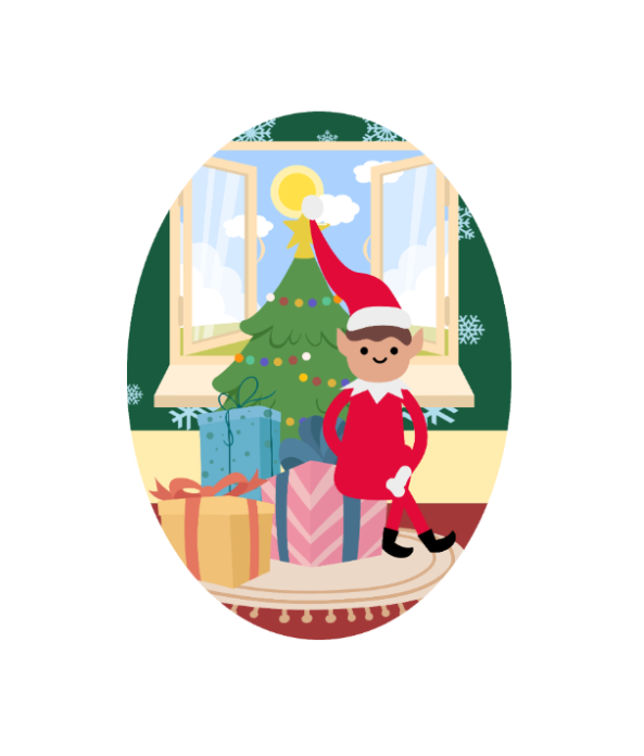 Christmas Doll with Tree and Gifts by Window