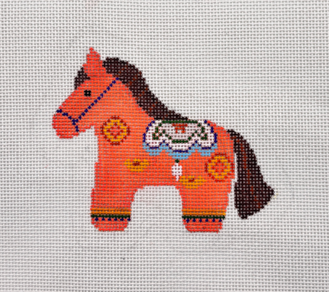 Crimson Horse Needlepoint: Auspicious Coin – Chinese Year of the Horse