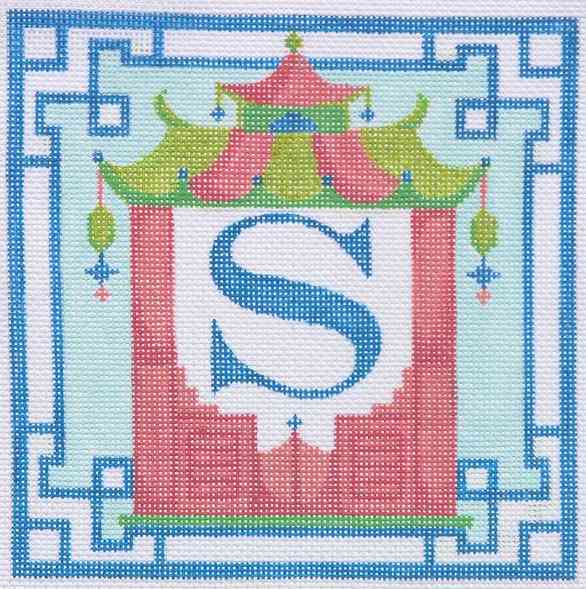Chinoiserie Letter - Coral Pagoda with Green Roof