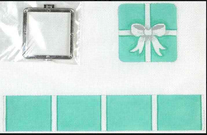 Limoges Box - Sm. Square Tiffany Wrapped Box - Tiffany Blue & White
